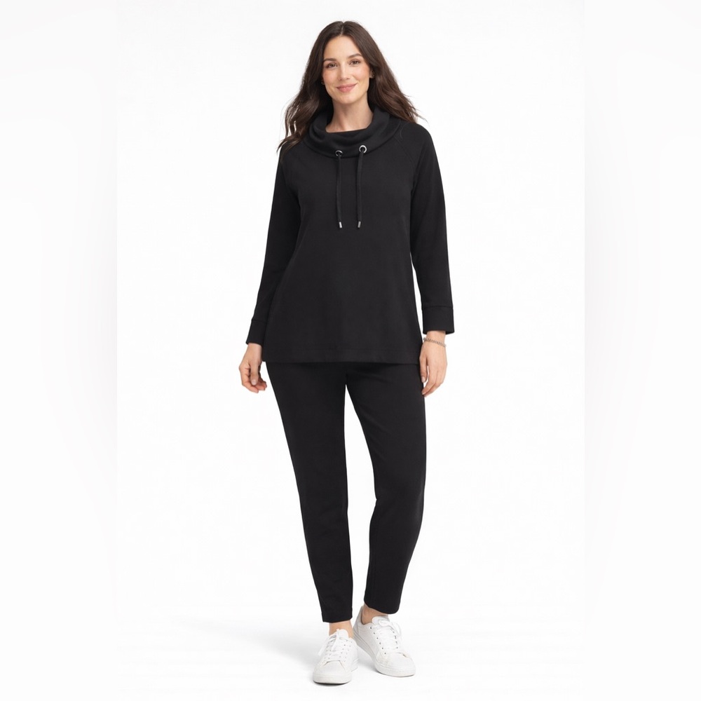 Chico’s Black Scuba 2 Piece Lounge Set — Cowl Neck & Slim Pants 
Size Medium (2)